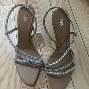 Zara Women's Tan Strappy Rhinestone Heels